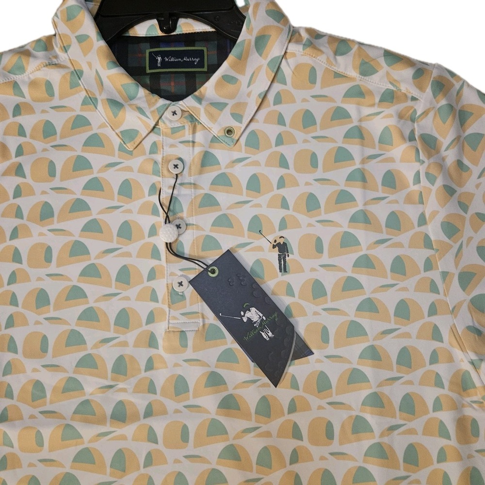 William Murray Golf Men’s Polo - Cream, Yellow, Teal Geometric
